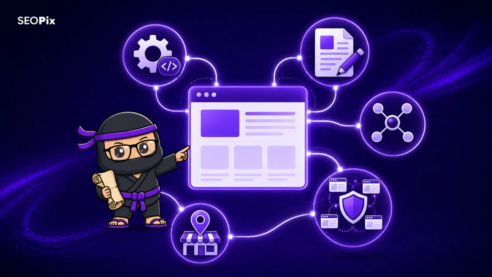 teknik SEO, içerik SEO’su, site dışı SEO ve yerel SEO bileşenleri