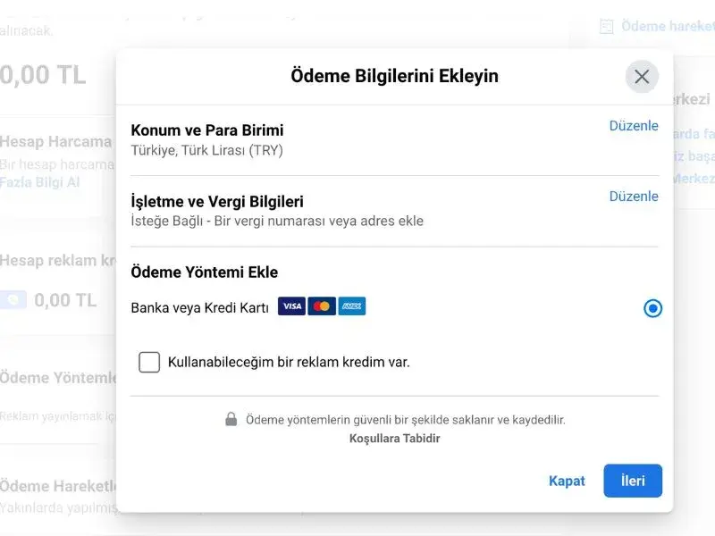 Facebook Isletme Hesabina Odeme Yontemi Ekleme