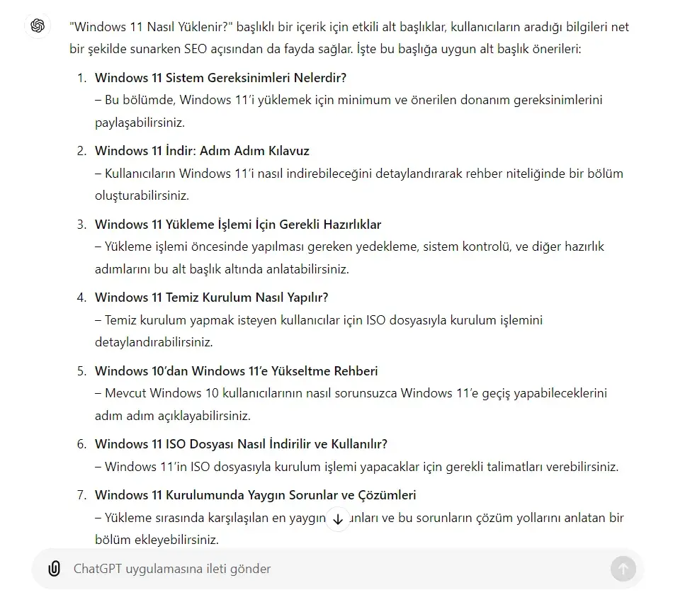 alt başlıkların belirlenmesi